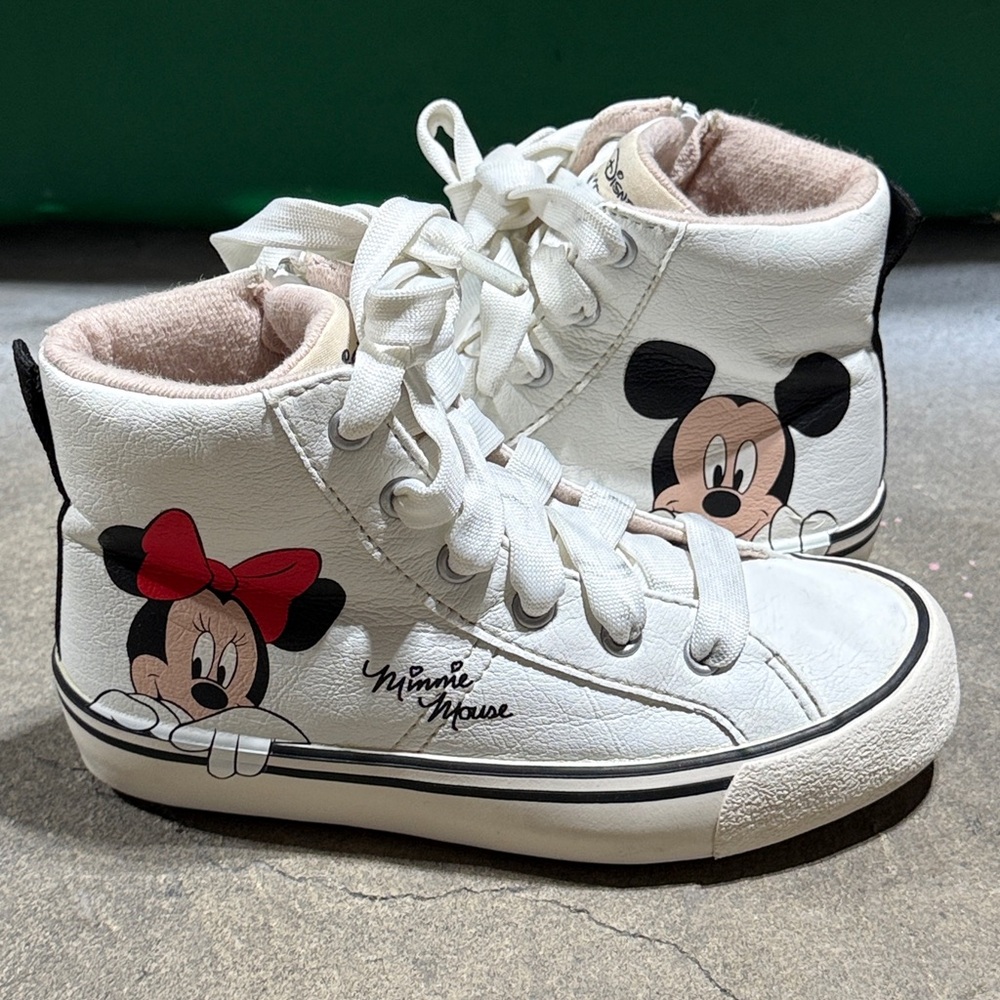 Zara Disney Zipper Hi-Top Sneaker White Kids Size: 11c (29) Mickey & Minnie